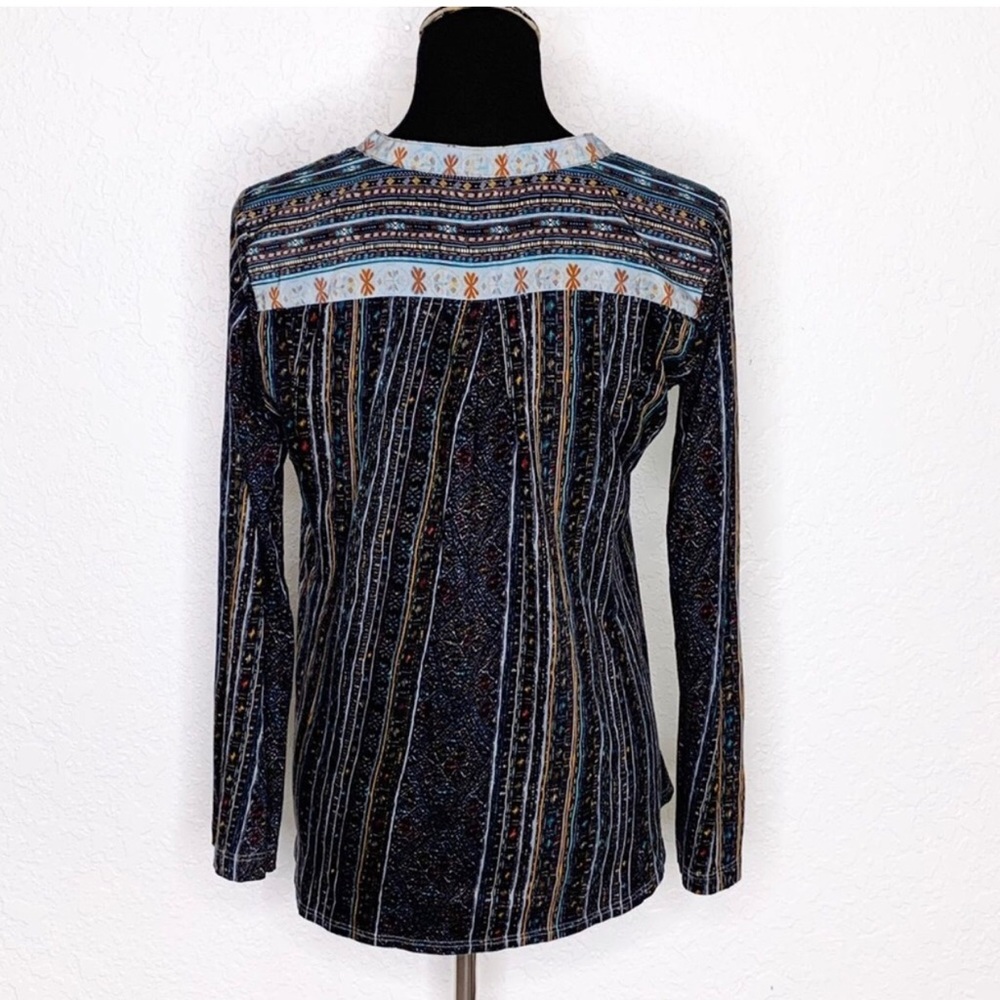 Anthropologie Tiny black blue floral gold sequin neck top size Small - Picture 5 of 8